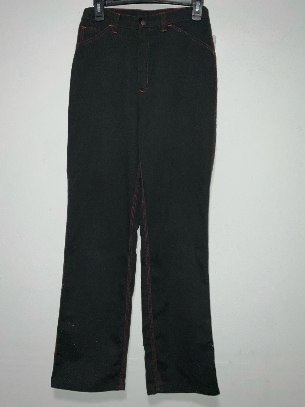 Vintage 70s Sears Jr Bazaar Black Pants Red Contrast Stitch Buckle Back HighRise